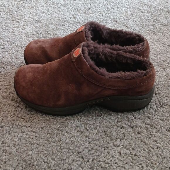 Merrell brown faux fur lined clogs  Sz 5 GUC - Picture 3 of 7